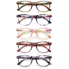 JOLISU Reading Glasses For Women - 5 Pack Stylish Readers For Womens Men Spring Hinge Eyeglasses -Blue Light Blocking Protection Frame (2.50)