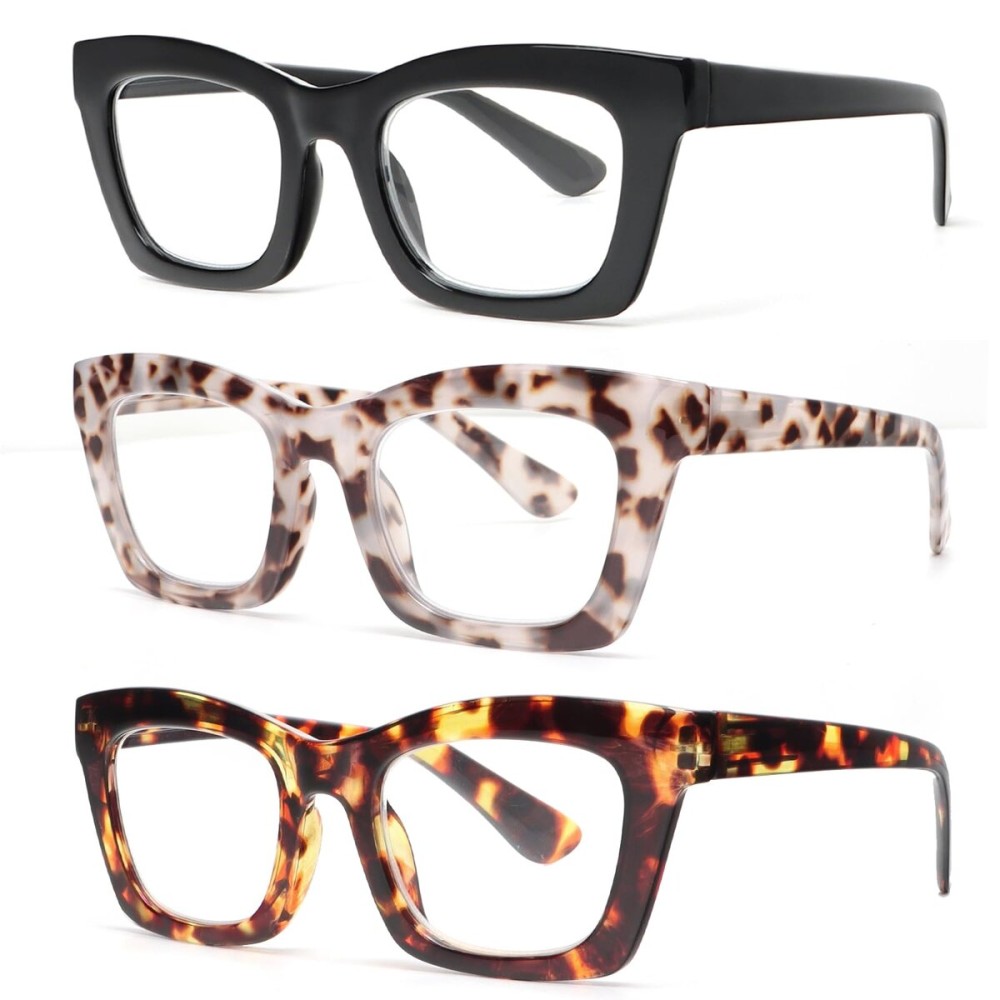 REAVEE Oprah Style Reading Glasses for Women Blue Light Blocking Computer Fashion Readers with Spring Hinge and Glasses Pouch +2.0