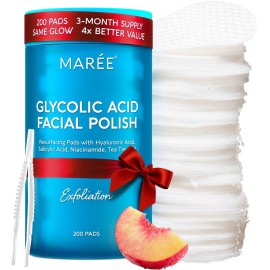 MAREE Glycolic Acid Pads - 200 Toner Pads for Face Cleansing - Facial Exfoliating Pad with Tea Tree Oil, Salicylic Acid & Vitamins E, B3, B5 - Acne Clearing Face Pad, Skin Pore Resurfacing & Radiance