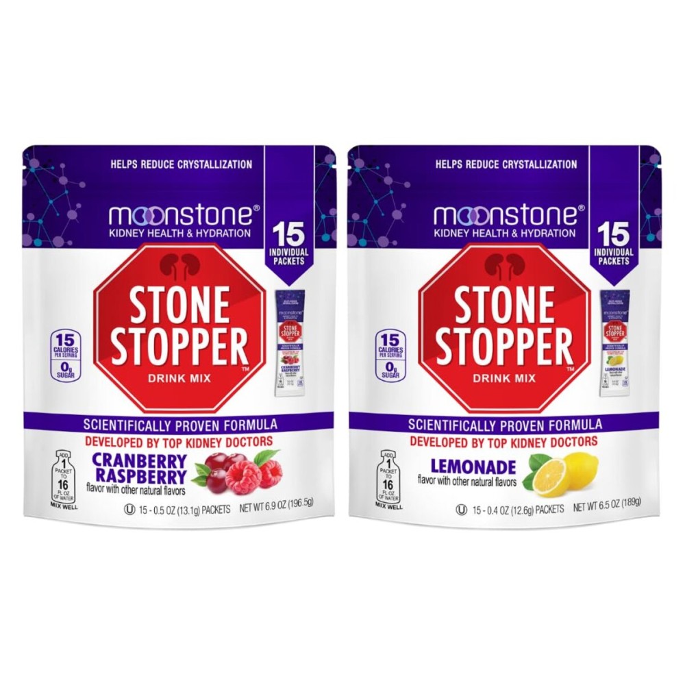 Stone Stopper Drink Mix, Cranberry Raspberry & Lemonade, Kidney Stone Prevention, Calcium Oxalate Protector, Developed by Urologists to Improve Hydration & Support Kidney Health, 15 Day Supply - 2Pack