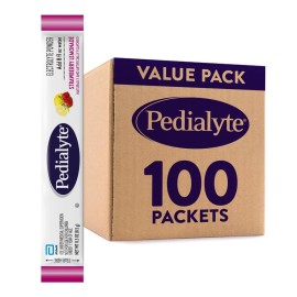 Pedialyte Electrolyte Powder | Hydration Drink for Kids & Adults | Strawberry Lemonade, 100 Powder Packets