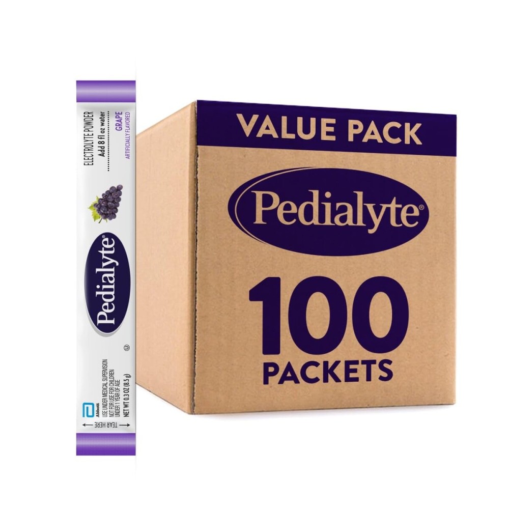 Pedialyte Electrolyte Powder | Hydration Drink for Kids & Adults | Grape, 100 Powder Packets