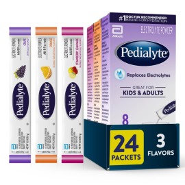 Pedialyte Electrolyte Powder | Hydration Drink for Kids & Adults | Variety Pack: Grape, Strawberry Lemonade, and Orange, 24 Powder Packets