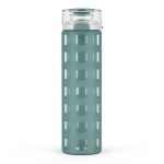 Ello Syndicate 20oz Reusable Glass Water Bottle with One-Touch Leak Proof Flip Lid, Protective Non-Slip Silicone Sleeve, Carry Loop for Coffee, Tea and Water, BPA-free, Dishwasher Safe, Alligator