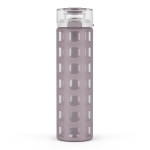 Ello Syndicate 20oz Reusable Glass Water Bottle with One-Touch Leak Proof Flip Lid, Protective Non-Slip Silicone Sleeve, Carry Loop for Coffee, Tea and Water, BPA-free, Dishwasher Safe, Mauvewood