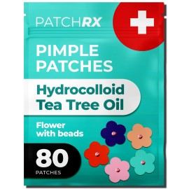 PatchRx Acne Patches Flower Beads Design (80 pack, 5 colors) Zit Patches Star Sticker