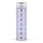 Ello Syndicate 20oz Reusable Glass Water Bottle with One-Touch Leak Proof Flip Lid, Protective Non-Slip Silicone Sleeve, Carry Loop for Coffee, Tea and Water, BPA-free, Dishwasher Safe, Celeste