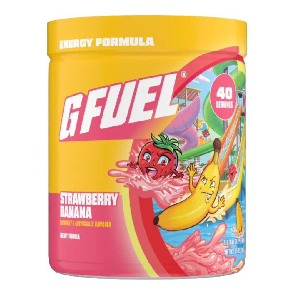 G Fuel Strawberry Banana Energy Drink Powder, Pre Workout Caffeine Mix for Gaming, Sugar Free Focus Amino, Vitamin + Antioxidants, 9.8oz (Strawberry Banana, 40 Servings)