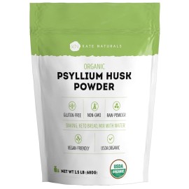 Kate Naturals Psyllium Husk Powder for Fiber, Digestion & Baking Bread. Mixes Easily with Juice & Smoothies (1.5lb, Organic, Gluten Free, Fine Ground)