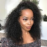 Celiarita Kinky Curly Half Wig Human Hair 24 Inch 3 In 1 Kinky Curly Human Hair Half Wig Beginner Friendly Glueless Wear and Go Drawstring Seamless Flip Over Wigs for Women 200% Density