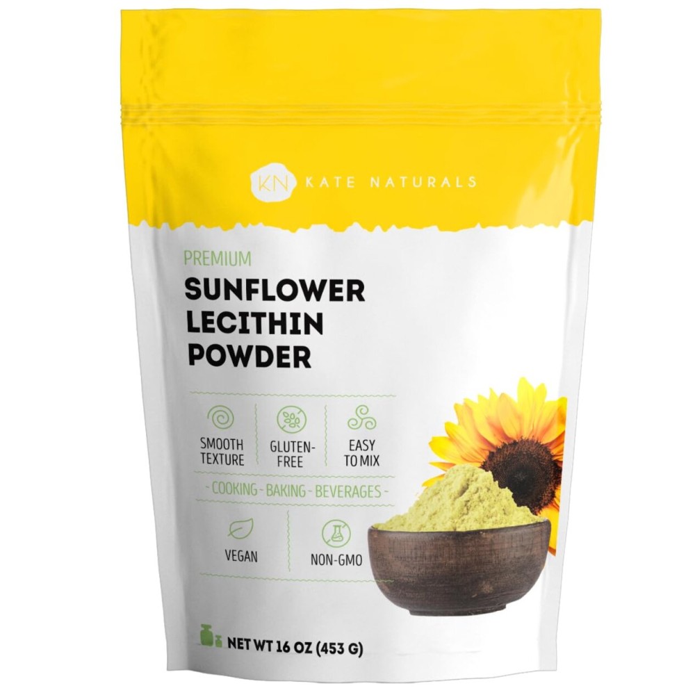 Kate Naturals Sunflower Lecithin Powder for Baking Bread, Gummies, Cooking. Lecithin Supplement for Clogged Milk Ducts. Substitute for Soy Lecithin Powder (16oz, Non-GMO)