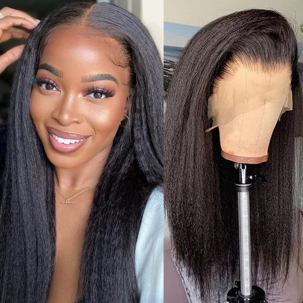 GOLFMAX Yaki Straight Human Hair Wig For Black Women Natural Kinky Straight 13x4 Lace Front Wigs Human Hair 18 Inch kinkycurly human hair wig