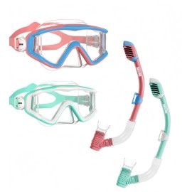Aegend Snorkeling Gear for Kids, Youth Snorkel Set Dry Snorkel Enhanced Anti-Leak Anti-Fog Technolog, Diving Mask with Panoramic View and Adjustable Strap for Scuba Diving Swimming (Pink & Green)