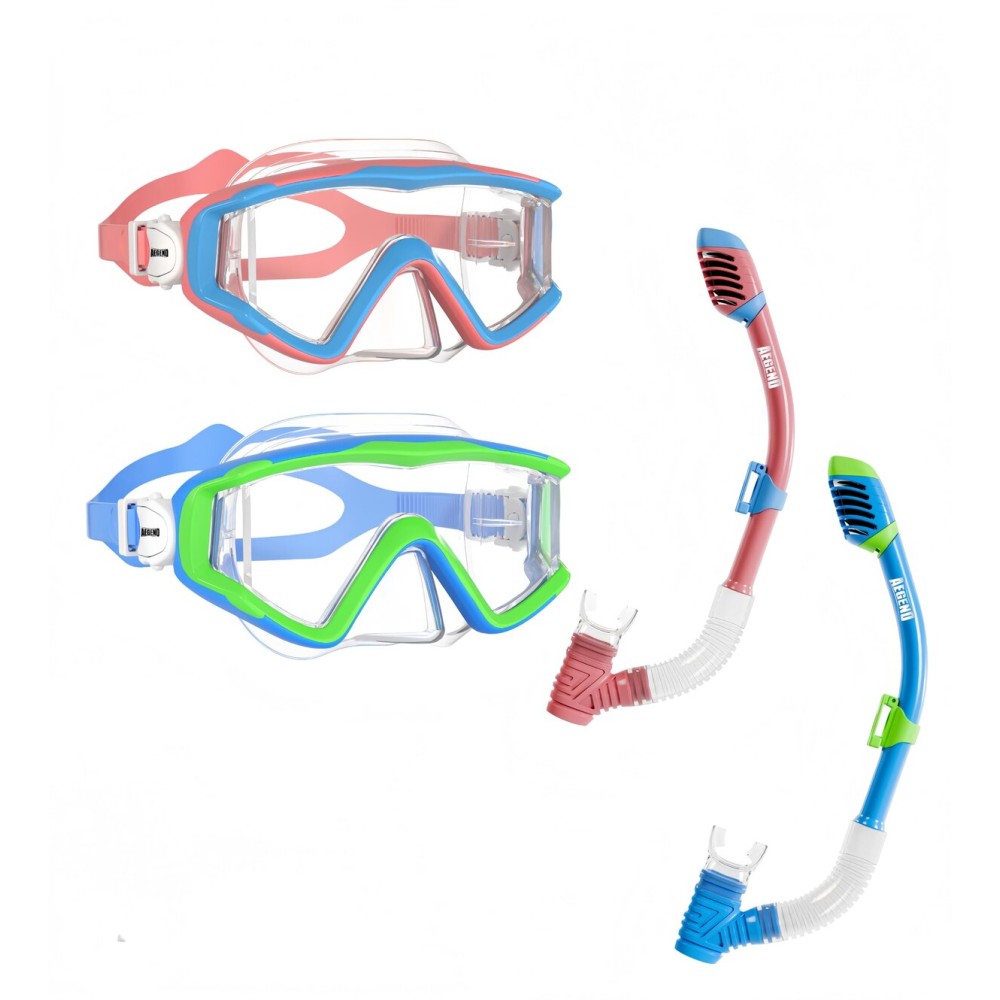 Aegend Snorkeling Gear for Kids, Youth Snorkel Set Dry Snorkel Enhanced Anti-Leak Anti-Fog Technolog, Diving Mask with Panoramic View and Adjustable Strap for Scuba Diving Swimming (Pink & Blue)