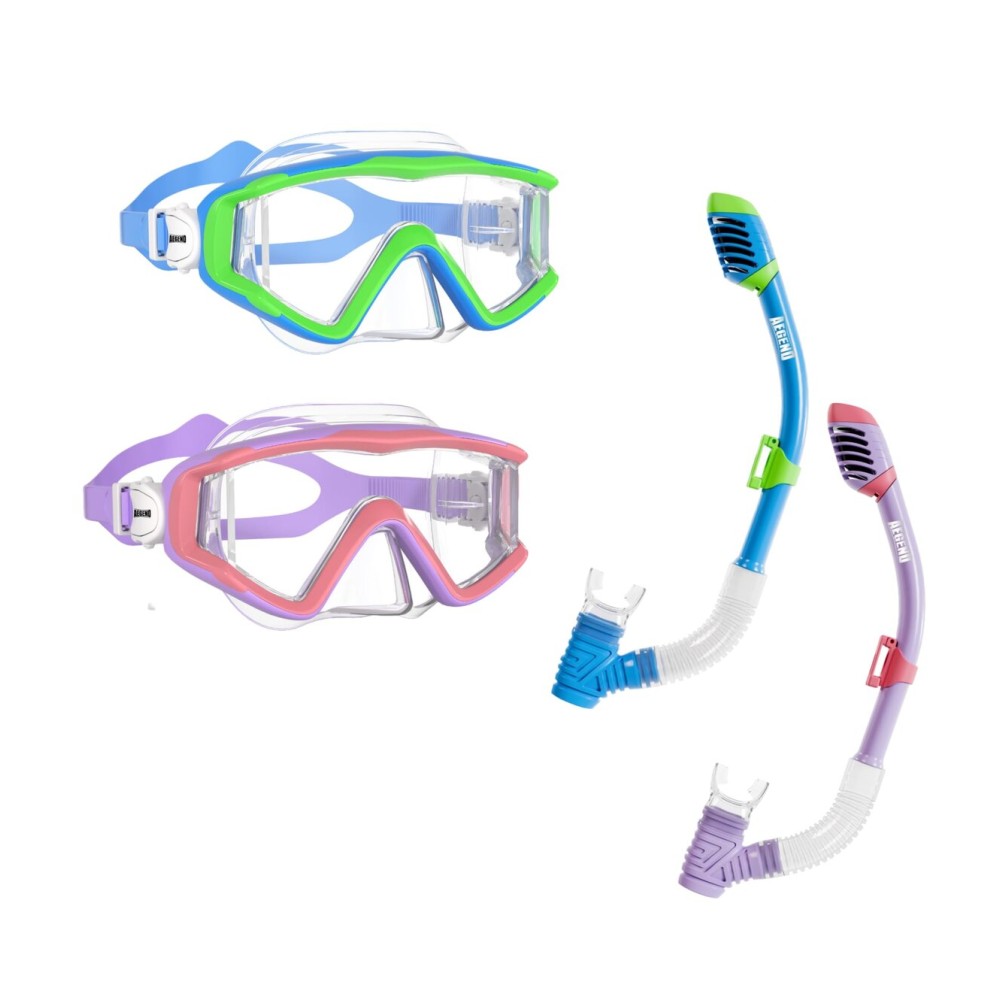 Aegend Snorkeling Gear for Kids, Youth Snorkel Set Dry Snorkel Enhanced Anti-Leak Anti-Fog Technolog, Diving Mask with Panoramic View and Adjustable Strap for Scuba Diving Swimming (Blue & Purple)