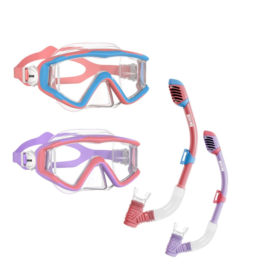 Aegend Snorkeling Gear for Kids, Youth Snorkel Set Dry Snorkel Enhanced Anti-Leak Anti-Fog Technolog, Diving Mask with Panoramic View and Adjustable Strap for Scuba Diving Swimming (Pink & Purple)