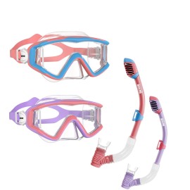 Aegend Snorkeling Gear for Kids, Youth Snorkel Set Dry Snorkel Enhanced Anti-Leak Anti-Fog Technolog, Diving Mask with Panoramic View and Adjustable Strap for Scuba Diving Swimming (Pink & Purple)