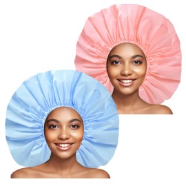Jumbo Size Shower Cap 2 PCS Waterproof Shower Caps for Women, Extra Large Shower Cap, Reusable Super Large Bath Caps Hair Cap for Long Thick Curly Hair, Locs, Twist Braids - Pink + Blue