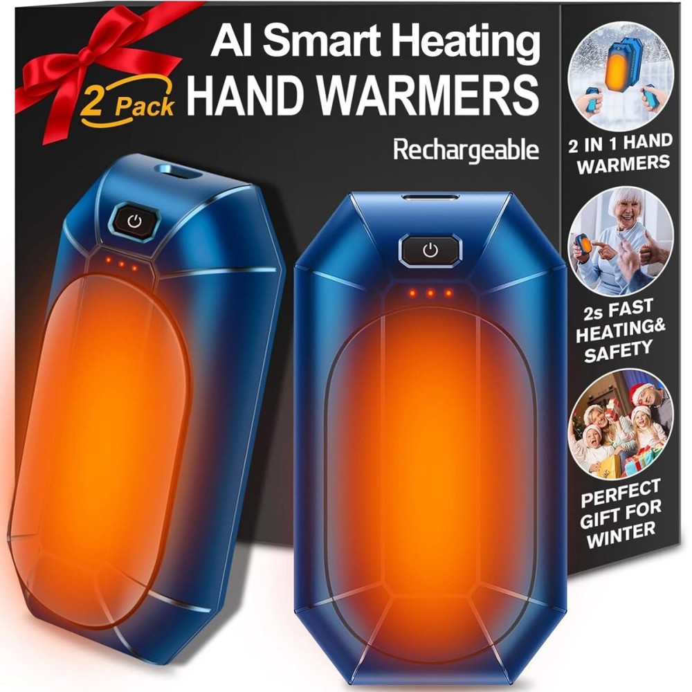 AI Hand Warmers Rechargeable 2 Pack, Portable Electric Hand Warmers Reusable, AI Hand Warmer for Outdoor Indoor Working Studying Camping Hunting Golf Pain Relief Game, Warm Gifts for Men Women Kids