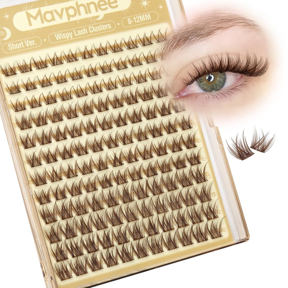 Brown Lash Clusters Short 8MM 10MM 12MM Eyelash Extensions Natural Cluster Lashes Individual Wispy Eyelash Clusters C-Curly Dark Brown Fluffy Eye Lashes Clusters Pack 132Pcs