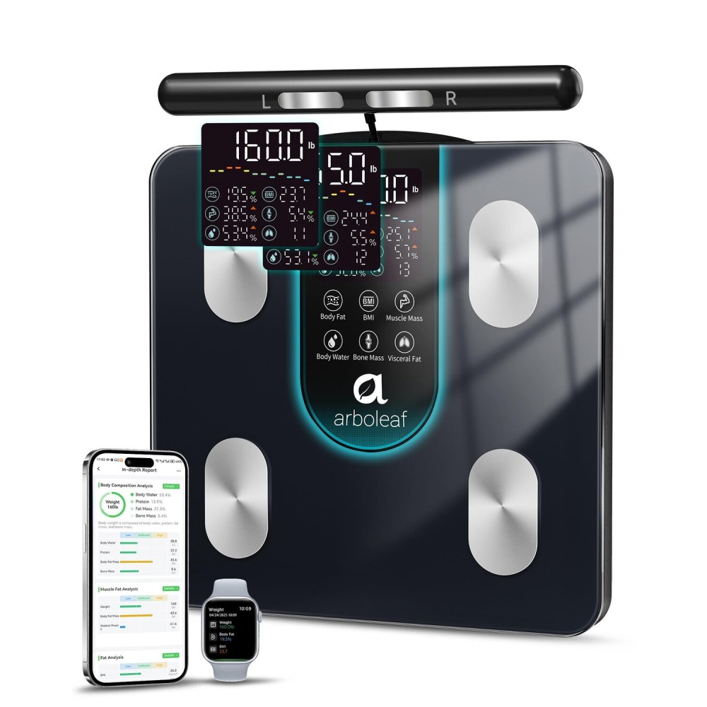 arboleaf Smart Scale for Body Weight, 8-Electrode Dual-Frequency BIA Bathroom Scale with 7-in-1 Display for BMI Body Fat Muscle Mass, Segmental Full Body Composition Analyzer, 50+ Metrics in App