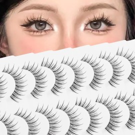 outopen 10 Pairs Manga Lashes Natural Look Clear Band Lashes Japanese Anime Eyelashes Asian Style False Eyelashes Wispy Thin Band False Lashes Korean Makeup Fake Eyelashes Fairy Lash Clusters