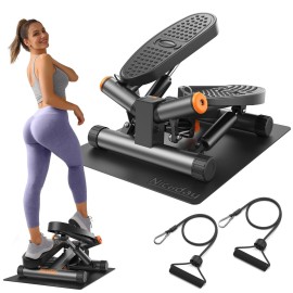 Niceday Twist Stepper for Exercise at Home, Mini Stair Stepper with Resistance Bands at Home Workout Equipment with 300LBS Loading Capacity, Hydraulic Fitness Stepper with LCD Monitor Gray with Mat