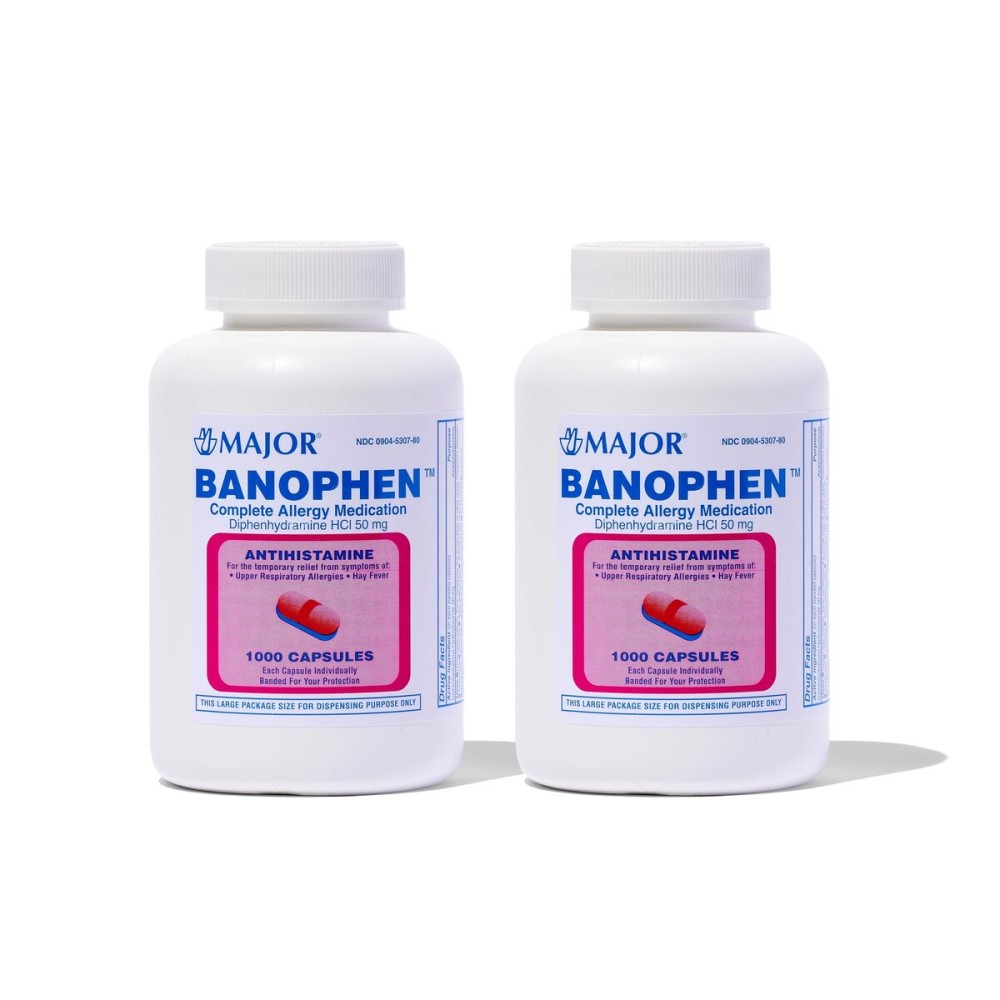 MAJOR Banophen Diphenhydramine HCI 50 mg Capsules - Temporarily Relief from The Symptoms of Hay Fever and Upper Respiratory Allergies - Antihistamine - Allergy Medicine - 1000 Capsules (2-Pack)