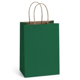 BagDream Forest Green Gift Bags with Handles 5.25x3x8 Inch 25Pcs Small Kraft Paper Gift Bags for Christmas, Thanksgiving, Craft, Outings, Party Favors, Retail, Grocery, Recyclable