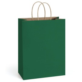 BagDream Forest Green Paper Bags with Handles Bulk 10x5x13 Inch 50Pcs Large Kraft Paper Gift Bags for Christmas, Thanksgiving, Outings, Craft, Retail, Grocery, Shopping, Recyclable