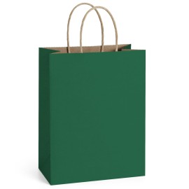 BagDream Forest Green Gift Bags with Handles Bulk 8x4.25x10.5 Inch 100Pcs Medium Kraft Paper Bags for Christmas, Thanksgiving, Craft, Party Favors, Retail, Grocery, Recyclable Paper Sacks