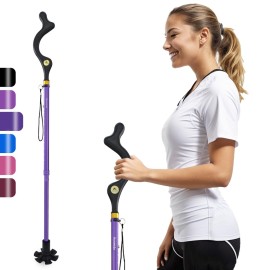 Honmido Walking Cane Foldable for Men & Women Seniors for Balance,Self Standing Folding Cane,Height Adjustable Anti-Slip Lightweight Alloy Walking Stick Collapsable for Travel Mobility Aid (Violet)