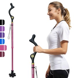Honmido Walking Cane Foldable for Men & Women Seniors for Balance,Self Standing Folding Cane,Height Adjustable Anti-Slip Lightweight Alloy Walking Stick Collapsable for Travel Mobility Aid (Pink)