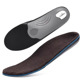 VALSOLE 250+lbs Winter Thermal Wool Insoles for Men Women,Plantar Fasciitis Orthotics Insert,for Flat Feet,High Arch,Foot Pain,Standing All Day Boot Work Shoe Warm Insoles(294mm)