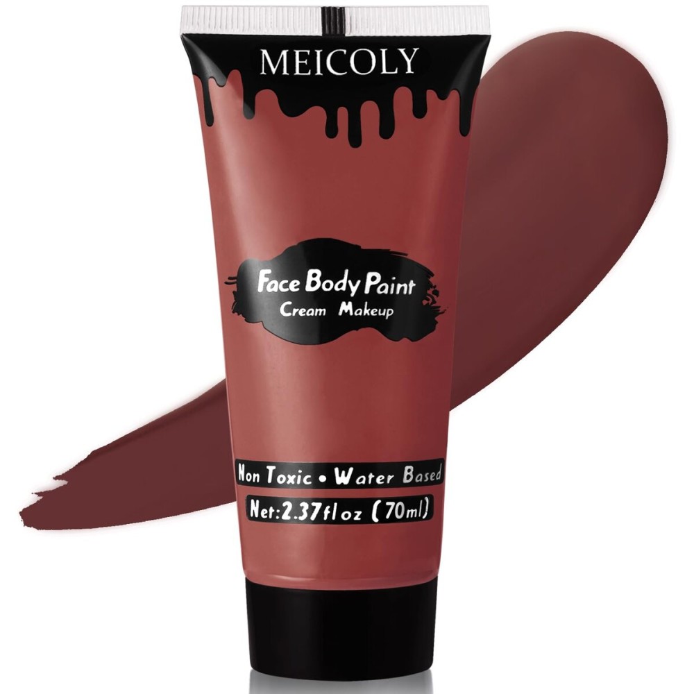 MEICOLY Brown Face Body Paint,2.37Oz Tube Water Based Maroon Face Paint for Deer Cosplay Makeup,Washable Body Paint for Halloween Stage SFX Special Effects Makeup,Face Painting for Adults Kids