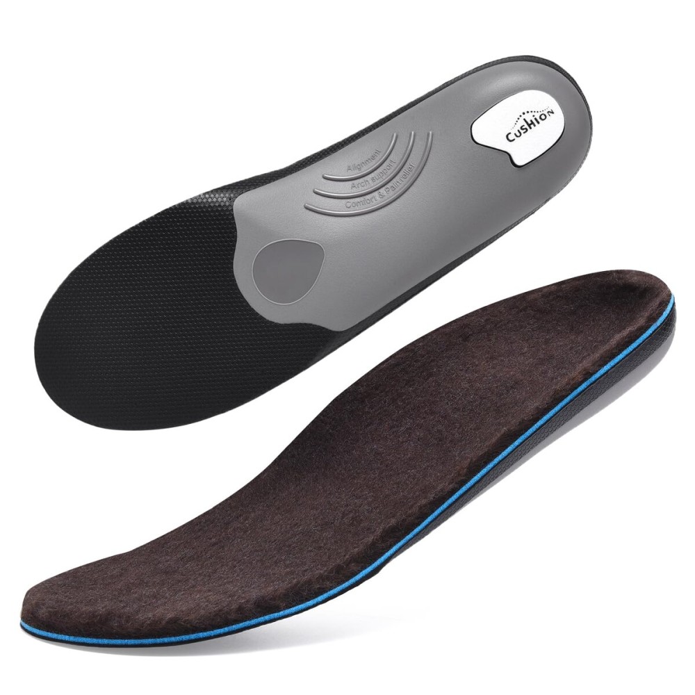 VALSOLE 250+lbs Winter Thermal Wool Insoles for Men Women,Plantar Fasciitis Orthotics Insert,for Flat Feet,High Arch,Foot Pain,Standing All Day Boot Work Shoe Warm Insoles(270mm)