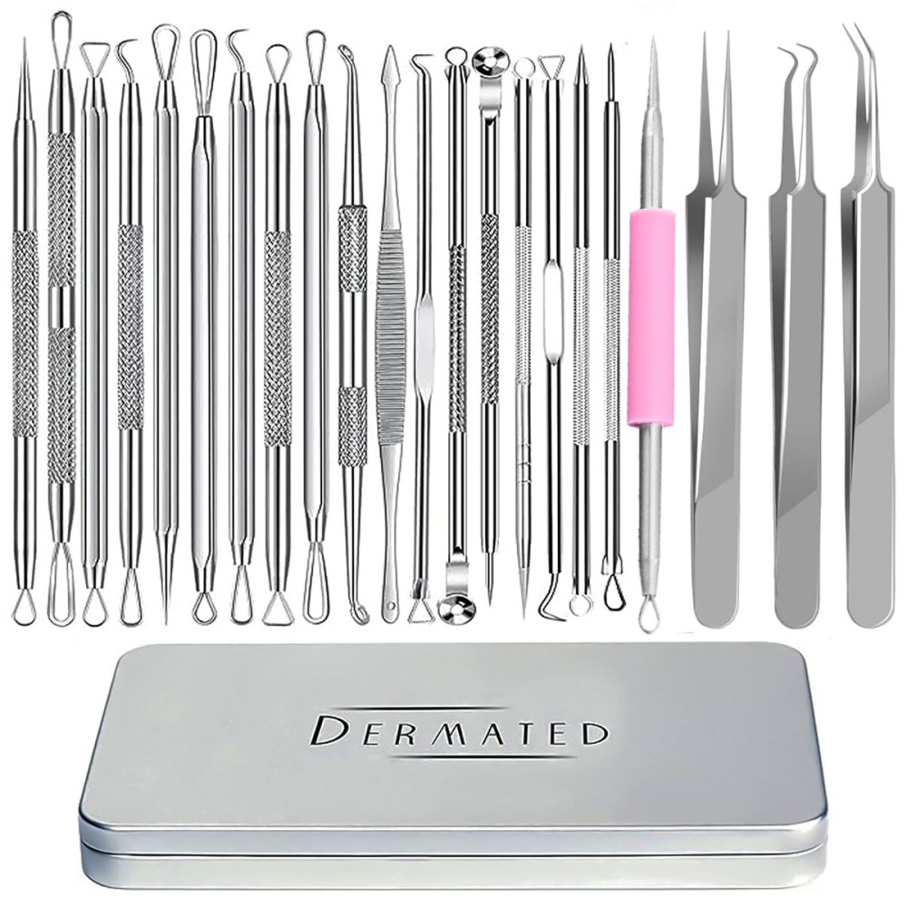 22 Pcs Pimple Popper Tool Kit 410 Stainless Steel Blackhead Remover Tools, Pimple Extractor Tool Kit for Blackheads, Blemish, Comdone, Acne, Zit, and Whiteheads for Face & Nose