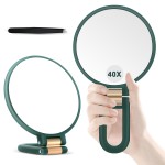 B Beauty Planet 40X Magnifying Mirror, Hand Mirror with Handle, Double Sided Hand Mirror with 40X/1X Magnification, Travel Essential Portable Foldable Makeup Mirror for Precision Makeup Green
