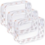 F-color TSA Approved Toiletry Bag 3 Pack Clear Toiletry Bags - Clear Makeup for Women, Quart Size Travel Bag, Carry on Airport Airline Compliant Bag, Flower Print(for age 12 or above)