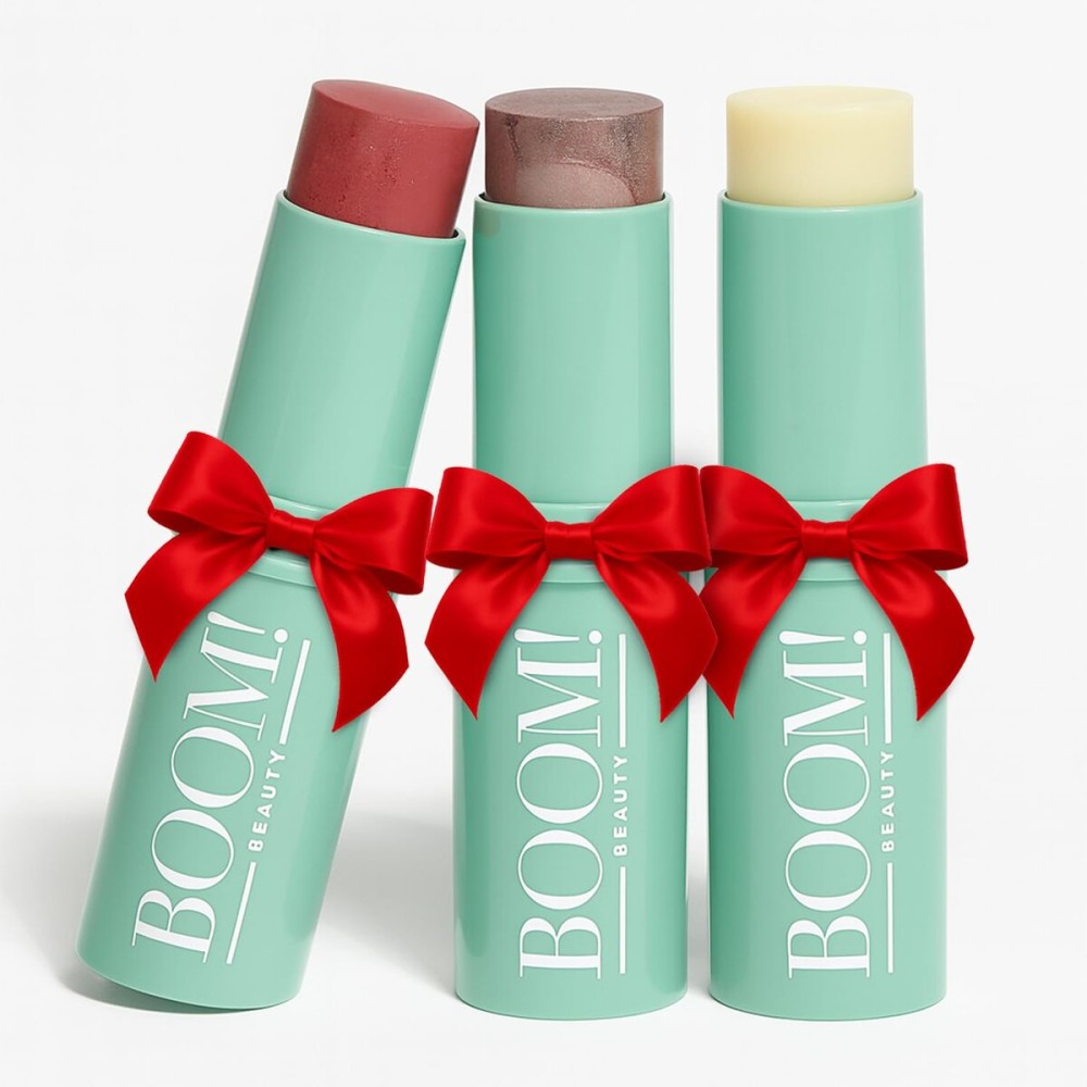 Boomstick Trio  Rose Nude 3 Pack Cream Blush Makeup - Rose Nude Blush Stick, Highlighter Stick & Moisturizer for Cheeks, Eyes & Lips - Boom Sticks by Cindy Joseph for Older Women