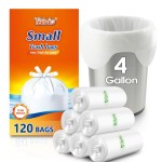 4 Gallon Strong Tie-Top Small Trash Bags 120 Count, fit 15 Liter Mini Waste Basket, 3 Gallon 4 Gallon Unscented Plastic Garbage Bags Can Liners for Home Office Kitchen Bathroom Bedroom, White