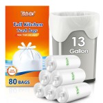 13 Gallon Strong Tie-Top Tall Kitchen Trash Bags 80 Count, fit 50 Liter Large Waste Basket, Unscented Plastic Garbage Bags Can Liners for Home Office Kitchen Bathroom Bedroom, White