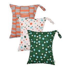 ALVABABY 3pcs Cloth Diaper Wet Dry Bags Waterproof Reusable with Two Zippered Pockets Travel Beach Pool Daycare Soiled Baby Items Yoga Gym Bag for Swimsuits or Wet Clothes 3L-ZM34