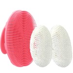 INNERNEED Food-Grade Soft Silicone Body Scrubber Shower Brush Handheld Cleansing Skin Brush, with Exfoliating Net Sponge Case (Pink Brush)
