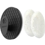 INNERNEED Food-Grade Silicone Body Scrubber Gentle Cleansing Brush with Exfoliating Net Sponge Bath Scrubbing Washcloth Case, More Hygienic and Well Lather (Black Set)