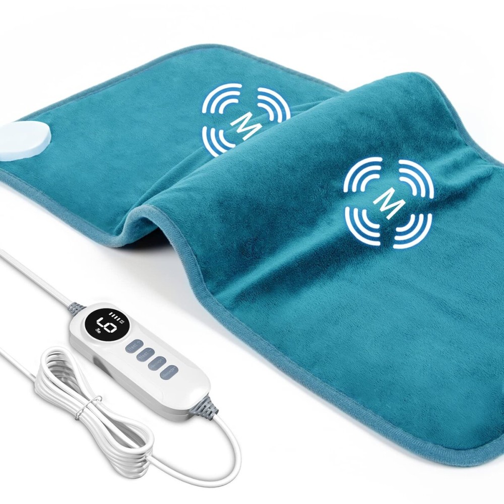 DAILYLIFF Massage Heating Pad, 12x 24 Electric Heated Pads with Massager, 4 Massage Modes, 6 Heat Settings, 24 Relaxing Combinations, UL Certification, Blue