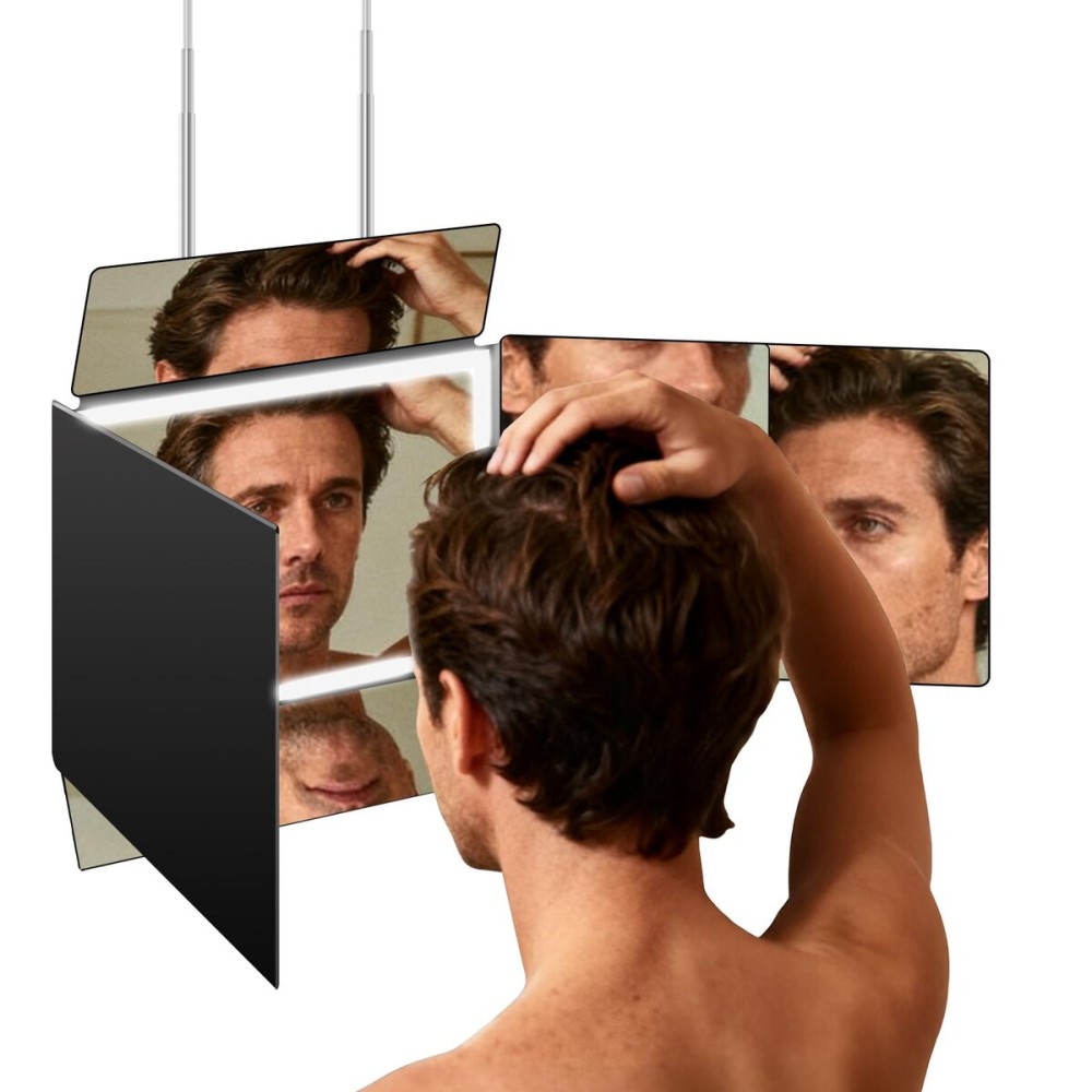 LMZNXCZ 5 Way Mirror for Self Hair Cutting,360 Haircuts Mirror Men for Barber Use Tools,to See Back of Head,Tri Fold with Portable Height Adjustable Telescoping Hooks
