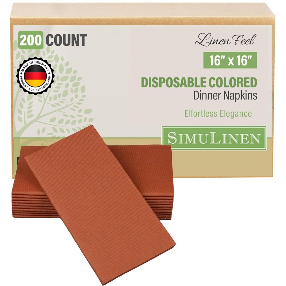SimuLinen Terracotta Linen Feel Disposable Dinner Napkins - Burnt Orange Cloth-Like Fall Napkins, Pumpkin Spice, 16x16, Box of 300