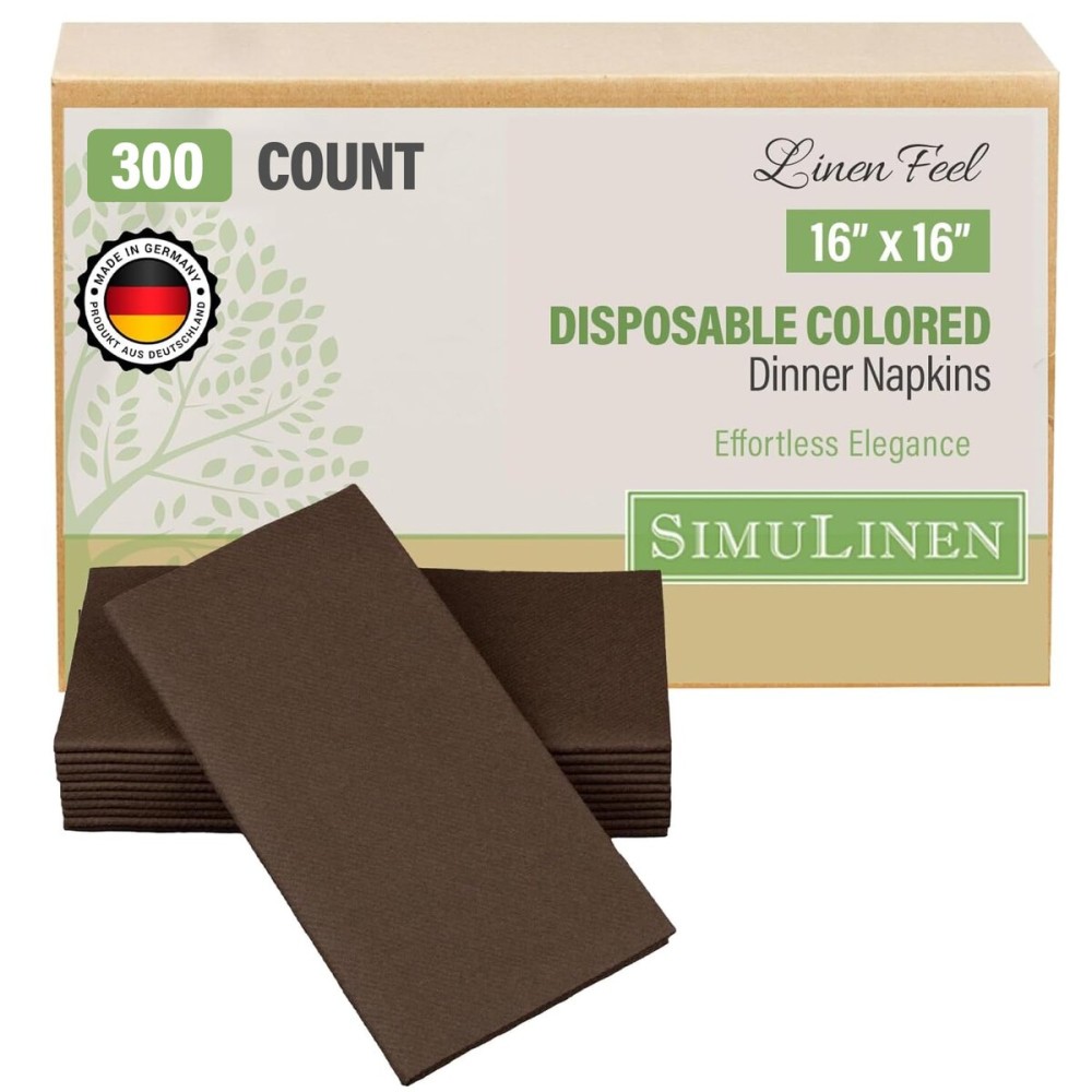 SimuLinen Brown Linen Feel Disposable Dinner Napkins - Cloth-Like Kosher Napkins for Weddings and Showers, Decorative 16x16, Box of 300