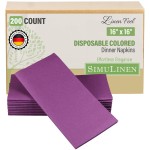 SimuLinen Amethyst Disposable Dinner Napkins - Purple Cloth-Like Linen Feel Paper Napkins for Weddings, Luxury 16x16, Box of 300
